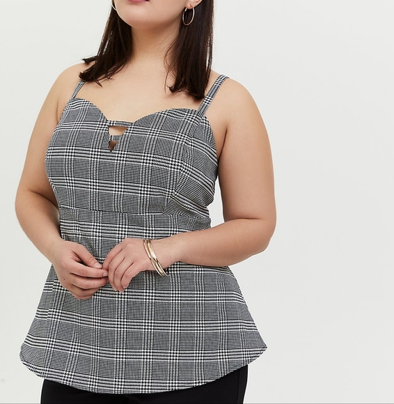 Torrid Black & White Plaid Houndstooth Bengaline Peplum Cami NWOT - Picture 1 of 5